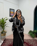 Teeya Creation Black Color Chinon Silk Wedding Wear Ready To Wear Saree With Koti - Distacart