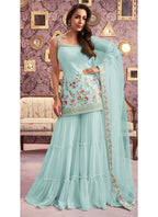Vastranavya Malaika Arora Cream Georgette Embroidered Sequins Palazzo Suit