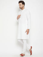 Even Apparels White Viscose Long Men's Kurta With Band Collar - Distacart