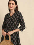 Janasya Black Ethnic Motif Printed Gotta Patti Anarkali Kurta - Distacart