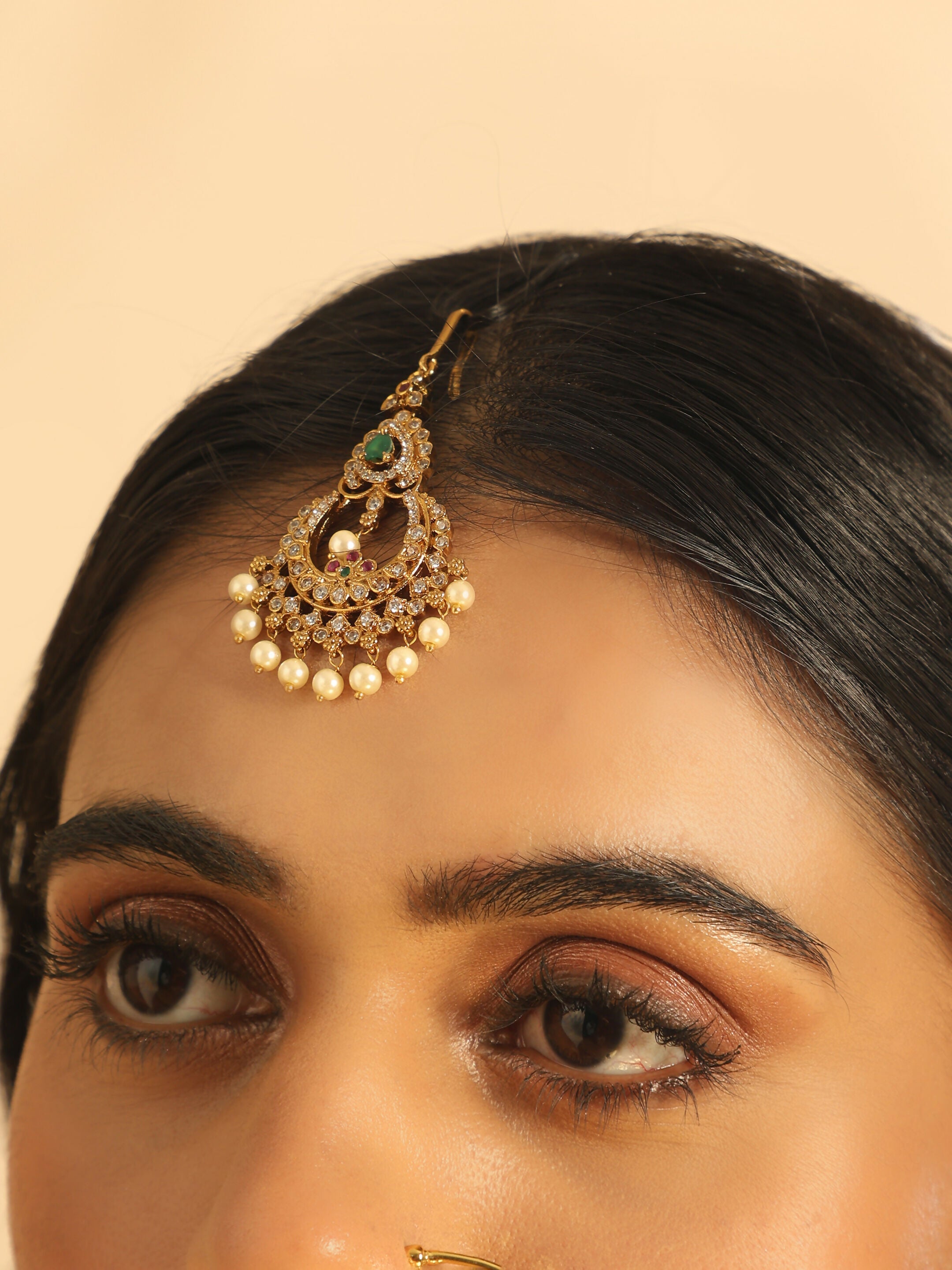 Nuyug 18K Gold Plated Ethereal Pearl Drops Maang Tikka - Distacart