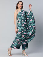 Ahalyaa Women Green Crepe Floral Printed Kurta with Palazzo Set - Distacart