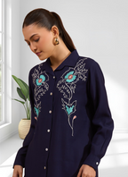 Joban Fashion Navy Blue Silk Embroidered Readymade Cord Set - Distacart