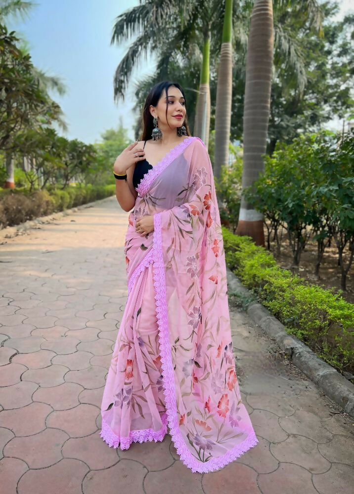 Vamsee Snehalata Pink Shimmer Silk Saree