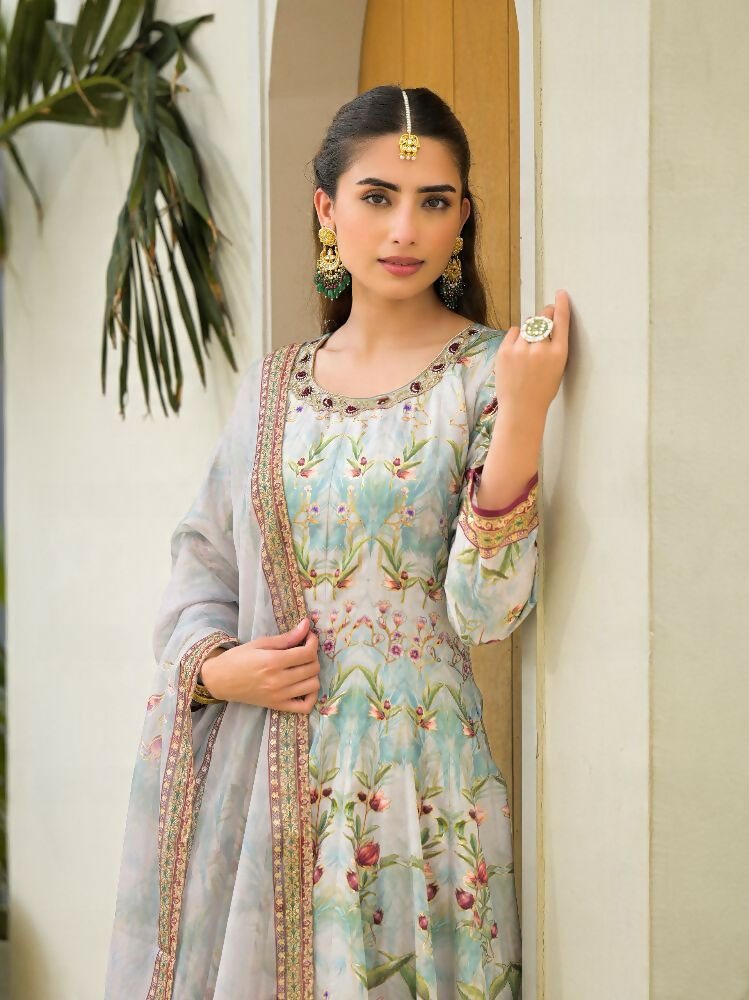 Functional Designer Sky Jam Silk Anarkali suit with Dupatta-Anbazaar - Distacart