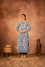 Joban Fashion Blue Floral Hand Block Printed Cotton Kurta Pant Set - Distacart