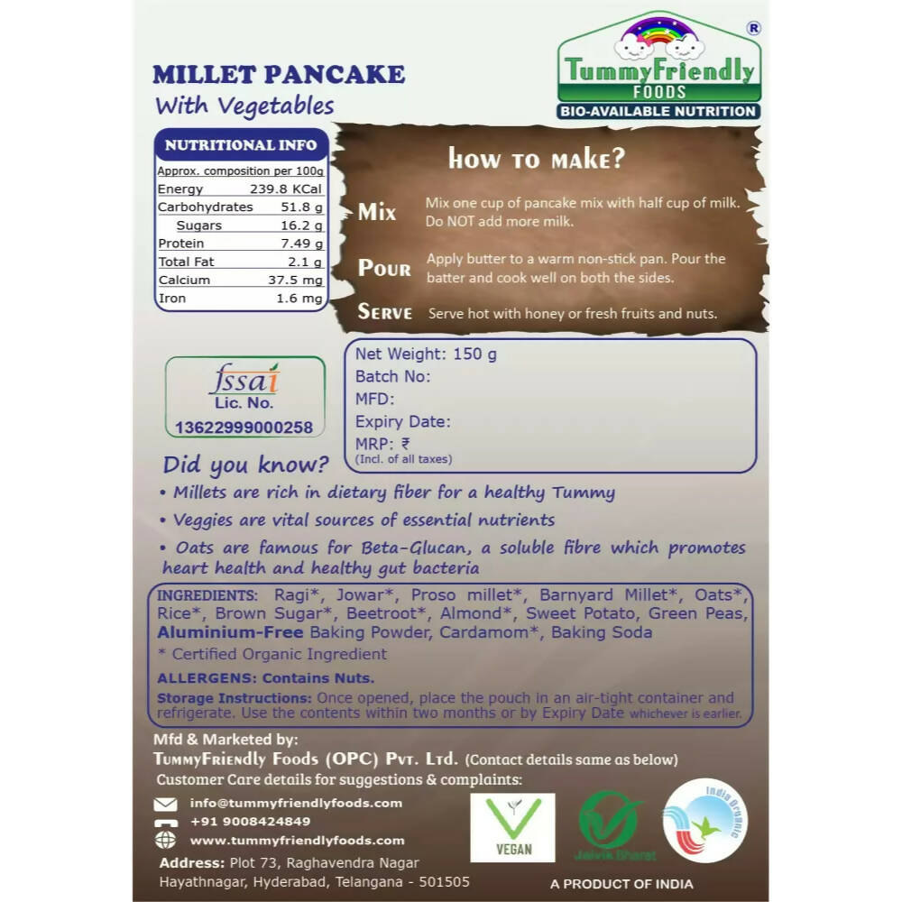 TummyFriendly Foods Millet Pancake Mix - Chocolate, Veggies - Distacart