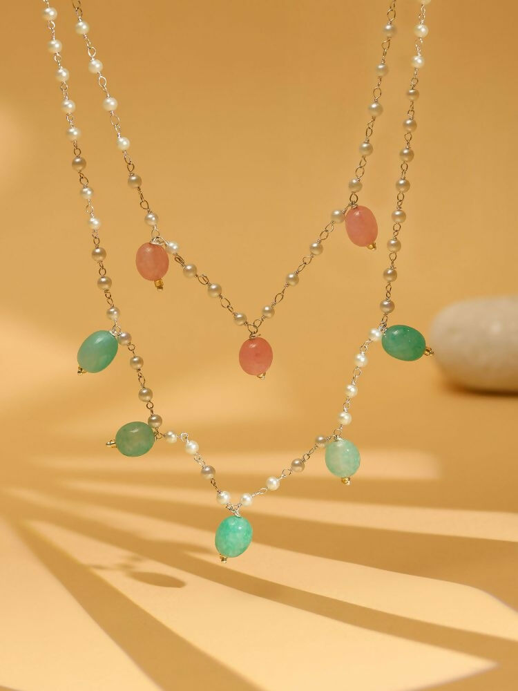 Beaded Green and Pink Motif Necklace - Ruby Raang