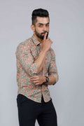 Miravan Men's Beige Comfort Floral Printed Casual Shirt