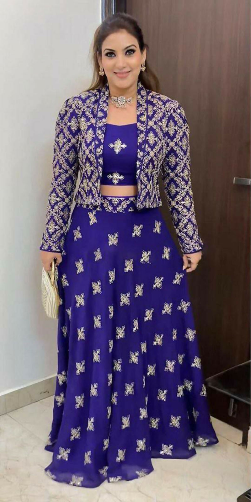 Jyoti Fashion Women's Royal Blue Faux Georgette Sequins with Thread Embroidered Designer Lehenga Choli with Jacket Set