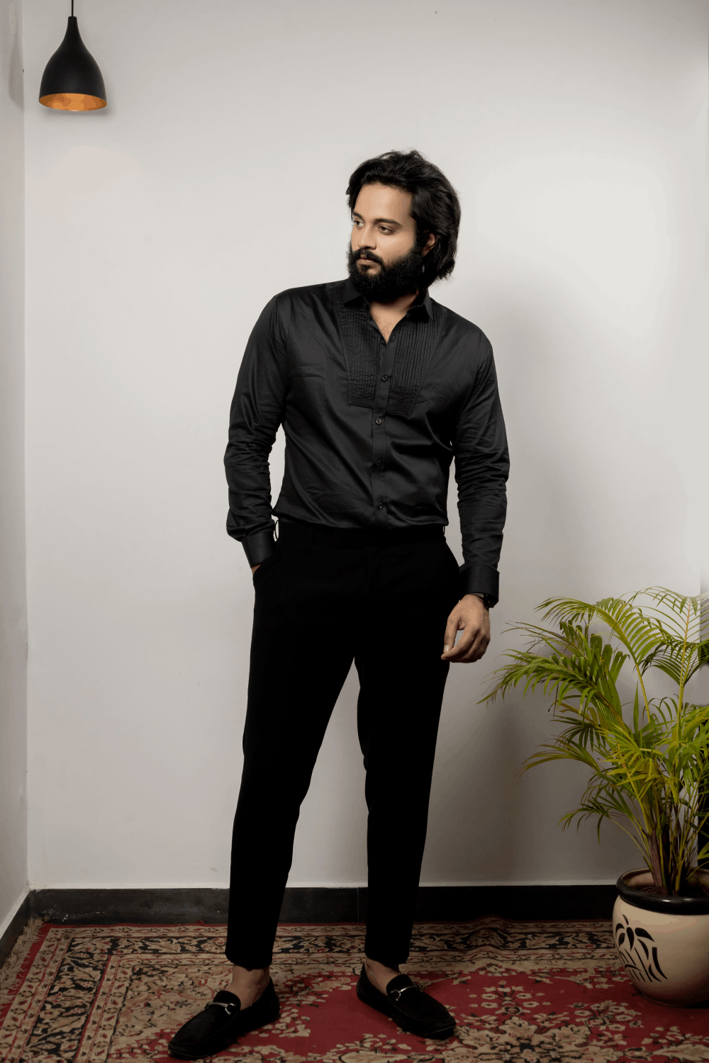 Black Pintuck Designer Men's Shirt by Hilo Design