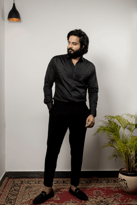 Black Pintuck Designer Men's Shirt by Hilo Design