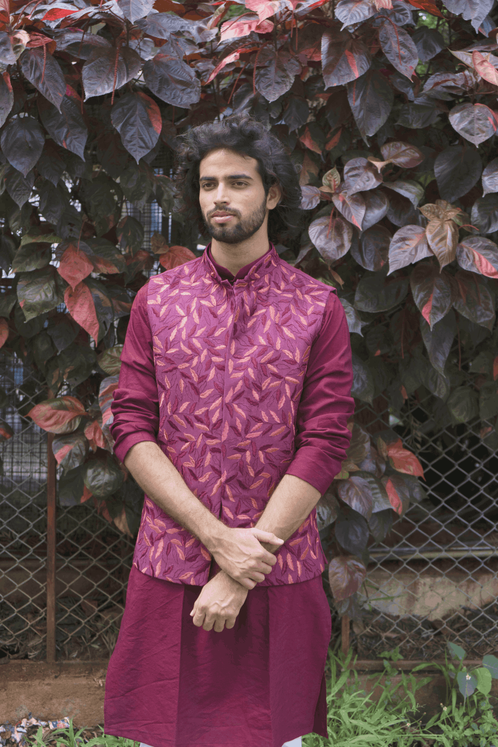 Magenta Designer Men's Nehru Jacket by Hilo Design