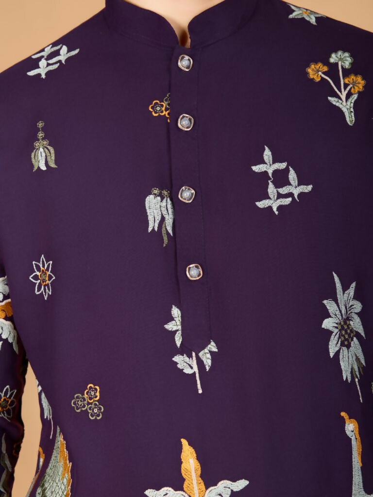 Vastranavya Exclusive Wedding Wear Viscose Rayon Thread Embroidered Work Kurta