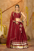 AI Fashion Maroon Silk Crepe Designer Navratri Wear Lehenga Choli Collection