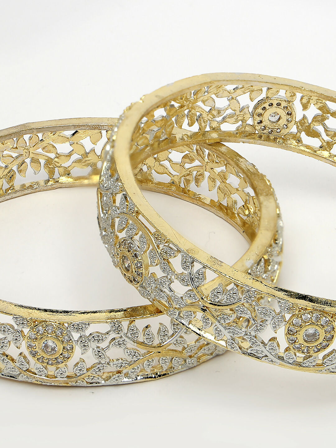 NVR Women's Set of 2 Gold-Polished American Diamond Emblished Handcrafted Bangles - Distacart