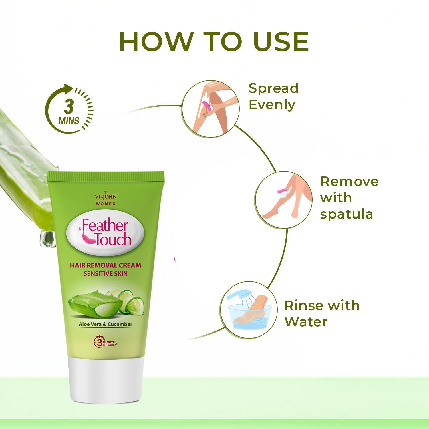 VI-JOHN Feather Touch Cucumber & Aloevera Hair Removal Cream for Women for Sensitive Skin Suitable for Legs, Underarms, Bikini Line, Arms - Distacart