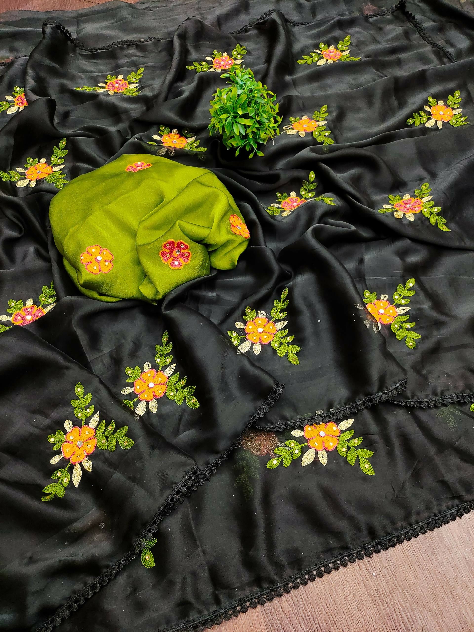 Teeya Creation Black Rangoli Silk Embroidery Work Party Wear Designer Saree - Distacart