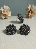 Inhanns Rangmani Crystal Duo – Adjustable Ring + Statement Earrings Set - Black - Distacart