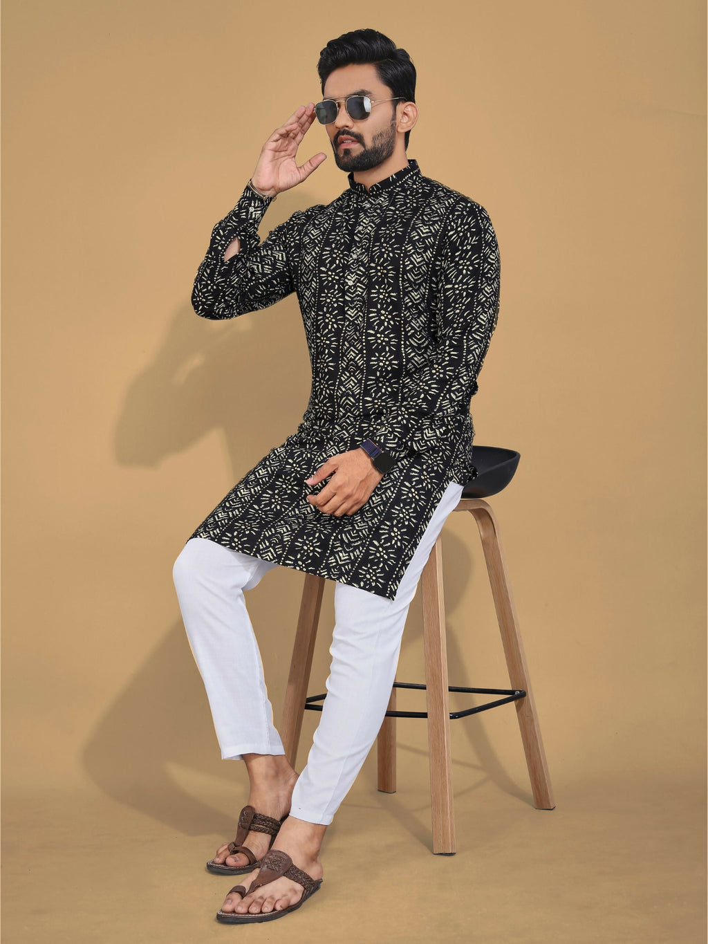 Anaita Black Printed Cotton Straight Kurta