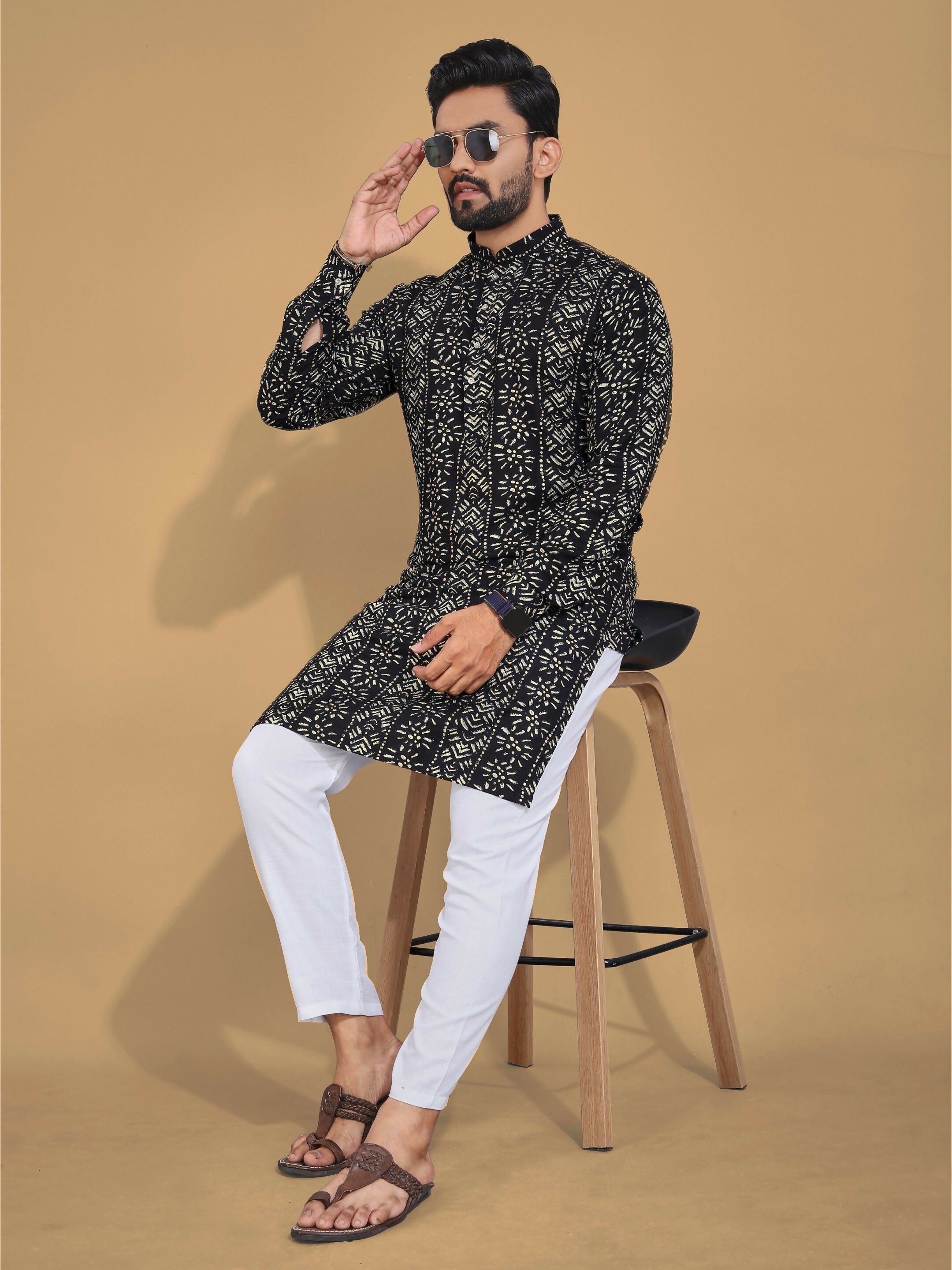 Anaita Black Printed Cotton Straight Kurta