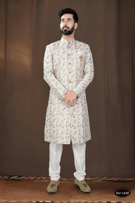 Joban Fashion Men's Off-White Base Silk Kurta with Pyjama