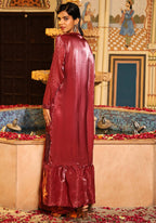 Maroon Tom Silk Plain Ready To Wear Saree With Stitched Blouse - Satiksha