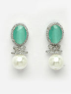 NVR Women's Silver-Plated Green American Diamond Studded Handcrafted Jewellery Set