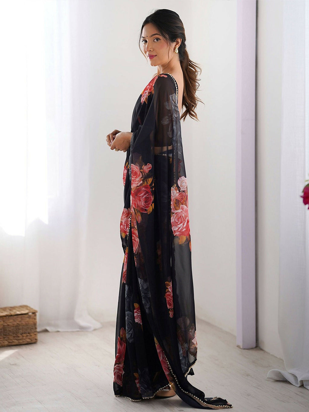Traditional Partywear Black Georgette Fancy Saree-Pavitra - Distacart