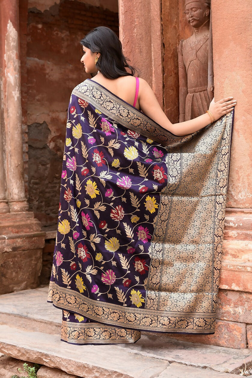 Joban Fashion Plum Purple Pure Katan Pure Handloom Banarasi Silk Saree