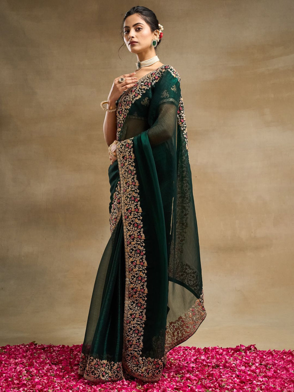 kasee Embroidered Solid Silk Blend Saree - Distacart