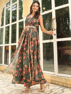 Janasya Green Georgette Floral Kurta & Bottom