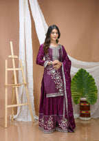 Teeya Creation Wine Color Chinon Silk Wedding Wear Trending Palazzo Set - Distacart