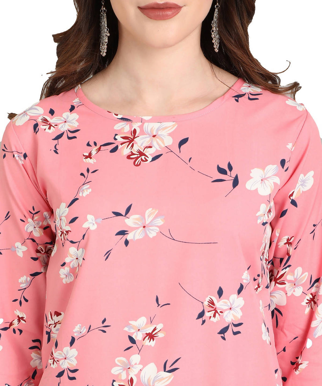 Vamika Pink French Crepe Printed Party Wear/Casual Wear Kurti - Distacart