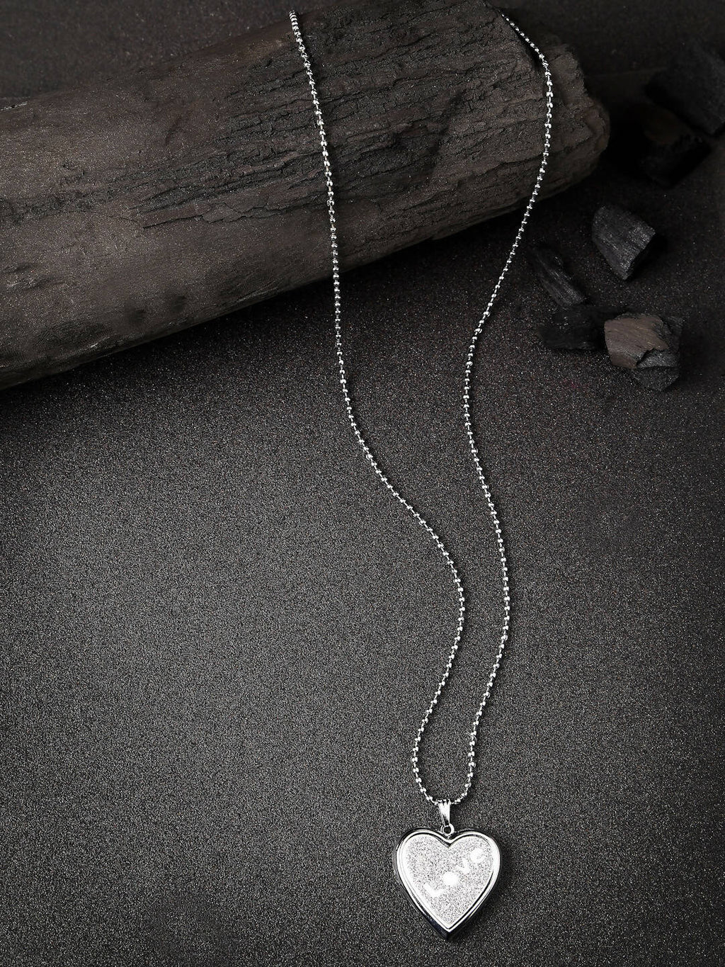 NVR Men Silver Plated Heart Shaped Pendent With Picture Frame And Chain