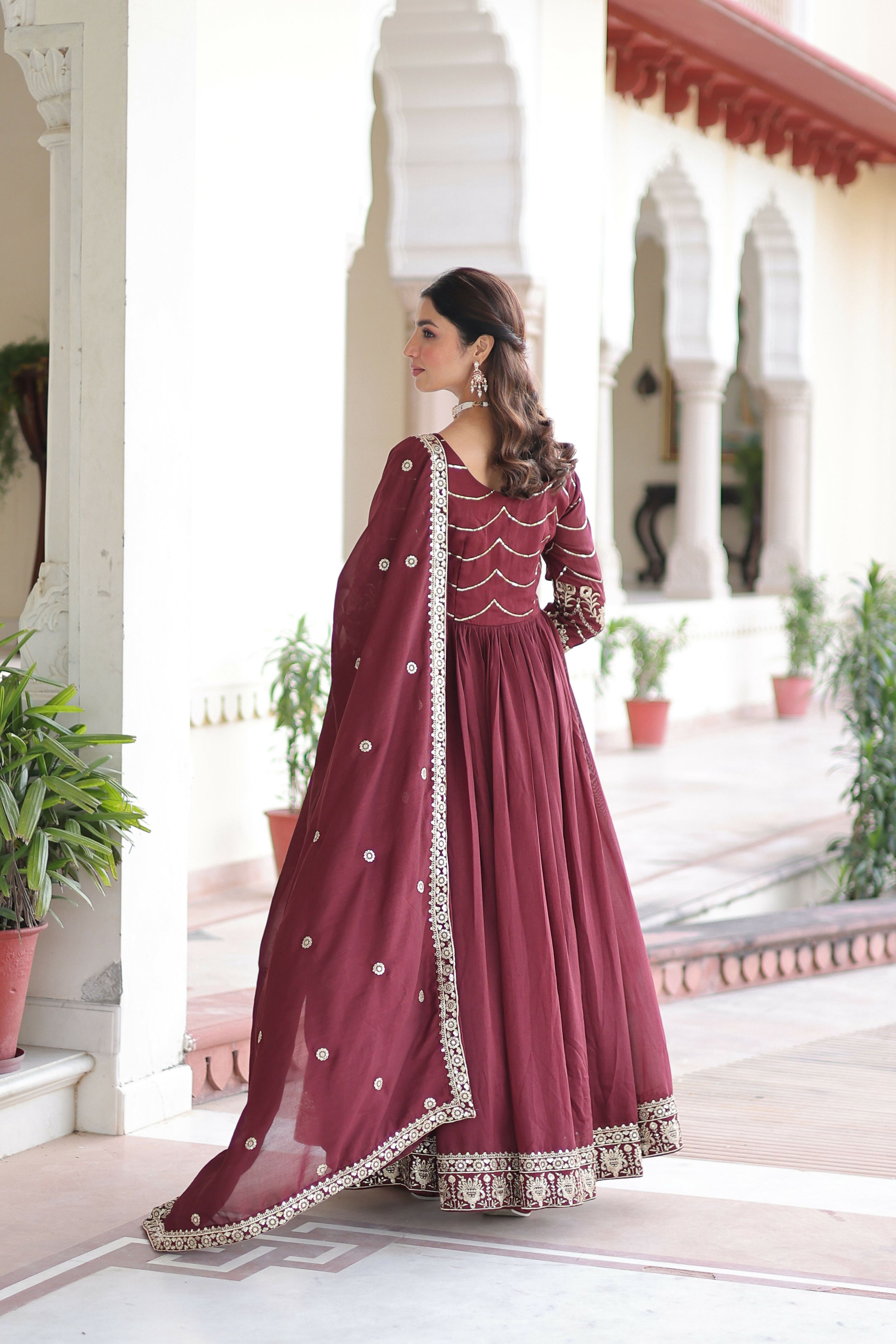 Joban Fashion Maroon Readymade Kurta Set With Sequence embroidery Work - Distacart