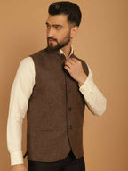 Even Apparels Pure Wool Nehru Jacket - Brown