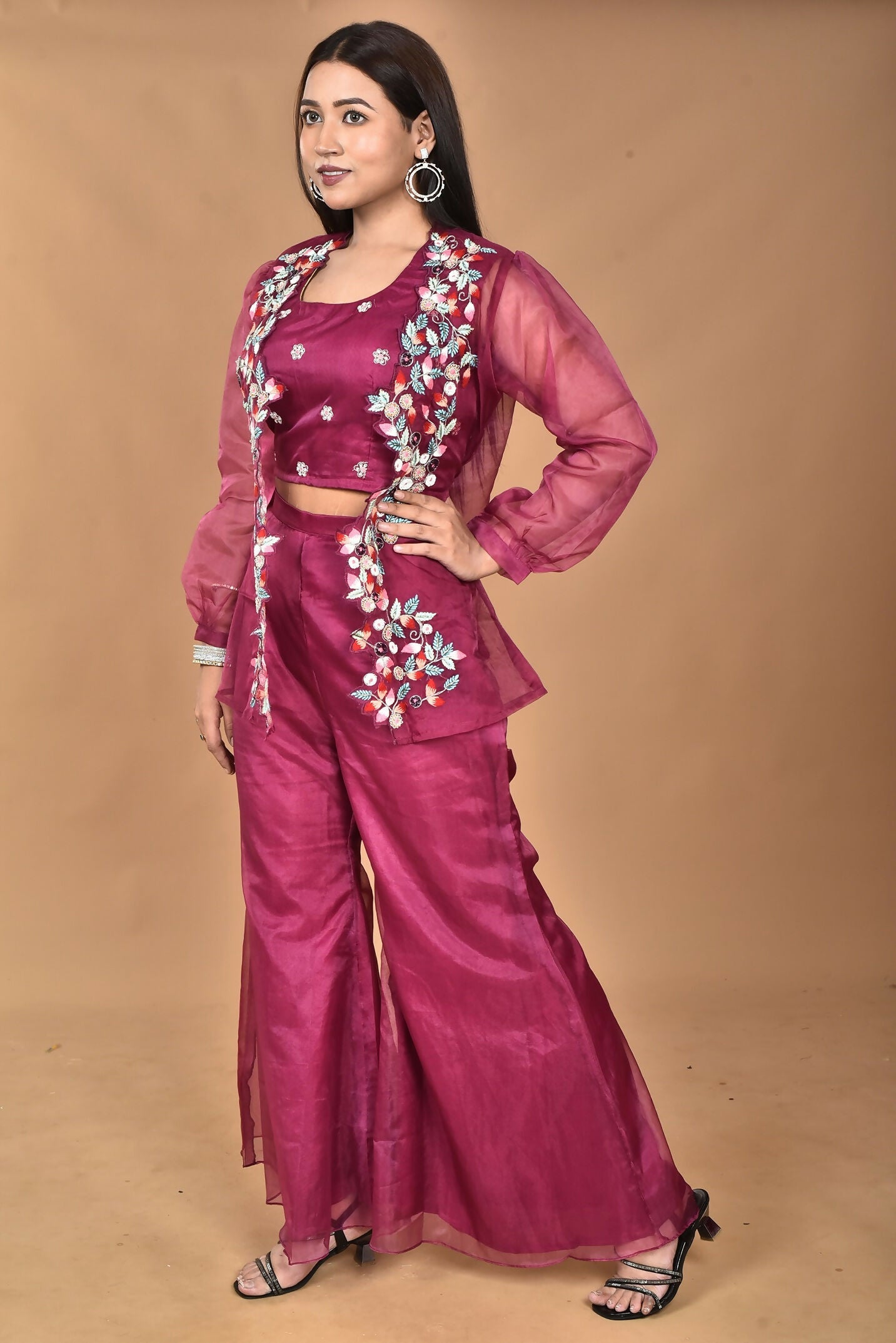 Morchari Women Hand Embroidery Crop Top-Magenta