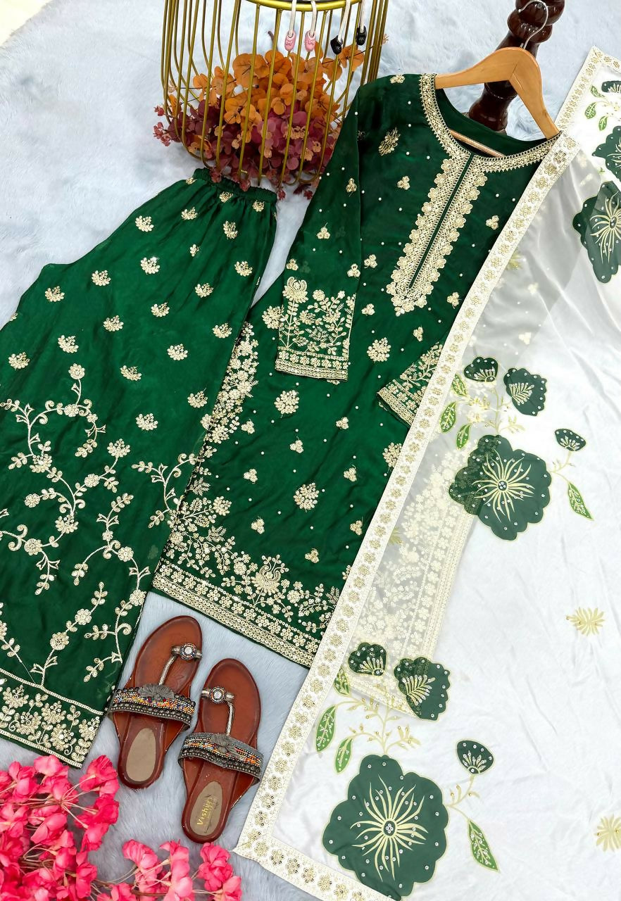 Teeya Creation Green Fendy Silk Beads Work Designer Wedding Wear Salwar Suit - Distacart