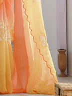 PR Fashion Orange Gold Crush Embroidery Work Saree