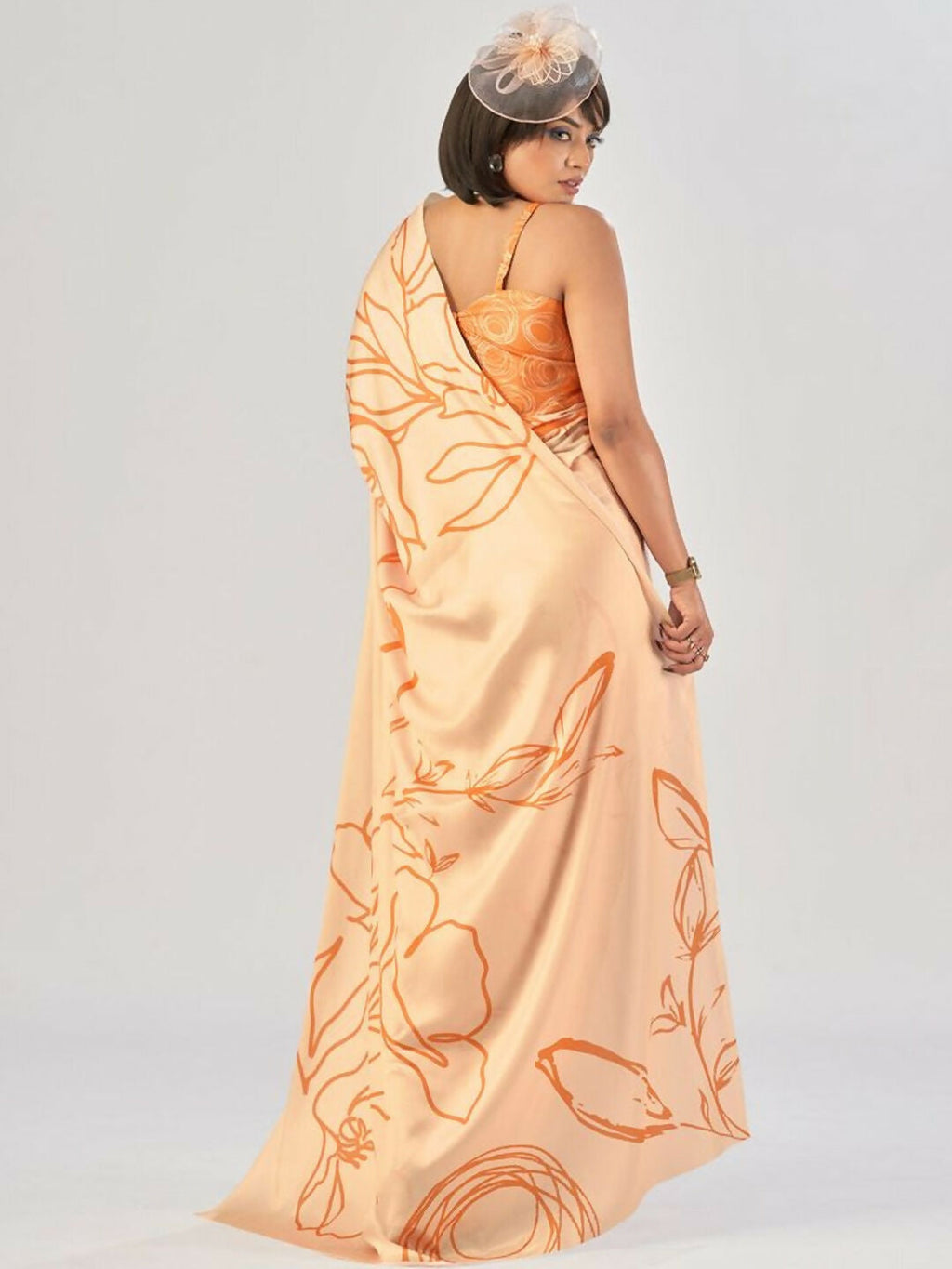Vastranavya Orange Satin Silk Elegant Printed Saree with Unstitched Blouse - Distacart