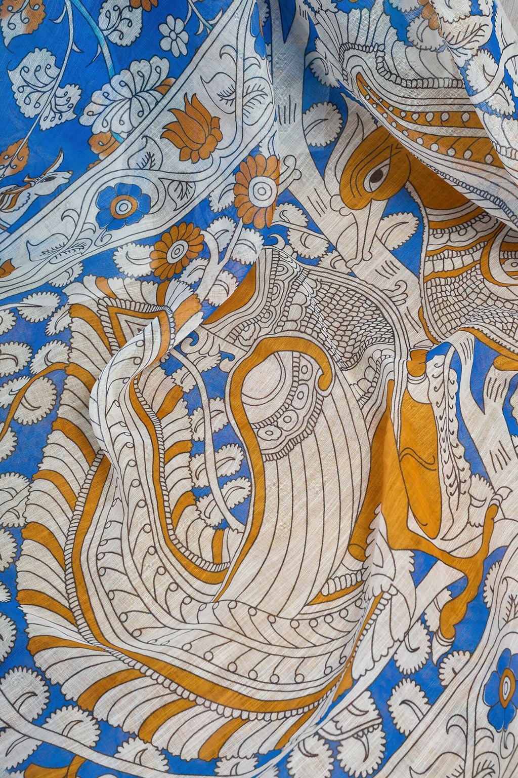Vastranavya Blue Digital Printed Linen Ready To Wear Designer Saree with Unstitched Blouse - Distacart