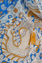 Vastranavya Blue Digital Printed Linen Ready To Wear Designer Saree with Unstitched Blouse - Distacart