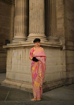 Dahlia Pinksoft Handloom Sik Zari & Thread Work, Contrast Pallu Saree - Rajtex Kube Silk