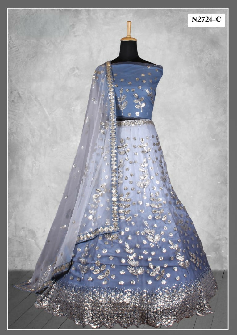 Blue Net Thread With Sequence Work Lahenga Choli - Nimaya Ishani