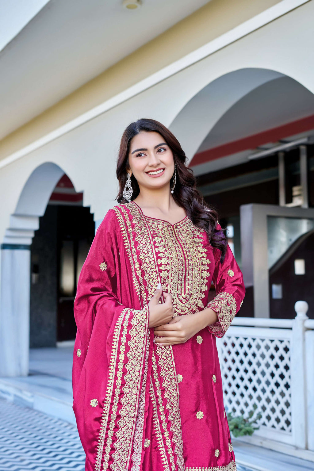 Teeya Creation Pink Color Chinon Silk Heavy Embroidery Work Wedding Wear Sharara - Distacart