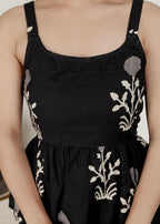 Miravan Womens Floral Printed Black Pure Cotton Kurti With Palazzo