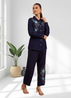 Joban Fashion Navy Blue Silk Embroidered Readymade Cord Set - Distacart