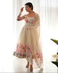 Joban Fashion Cream Kurta Set Organza Sequin Embroidery Work - Distacart