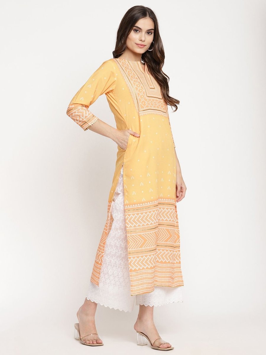 Ahalyaa Women Yellow Crepe Digital Print Kurti